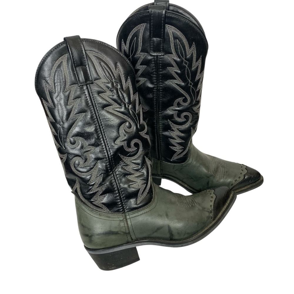 Laredo Lizard Print Wingtip Western Boot Black Mens Size 8.5D
